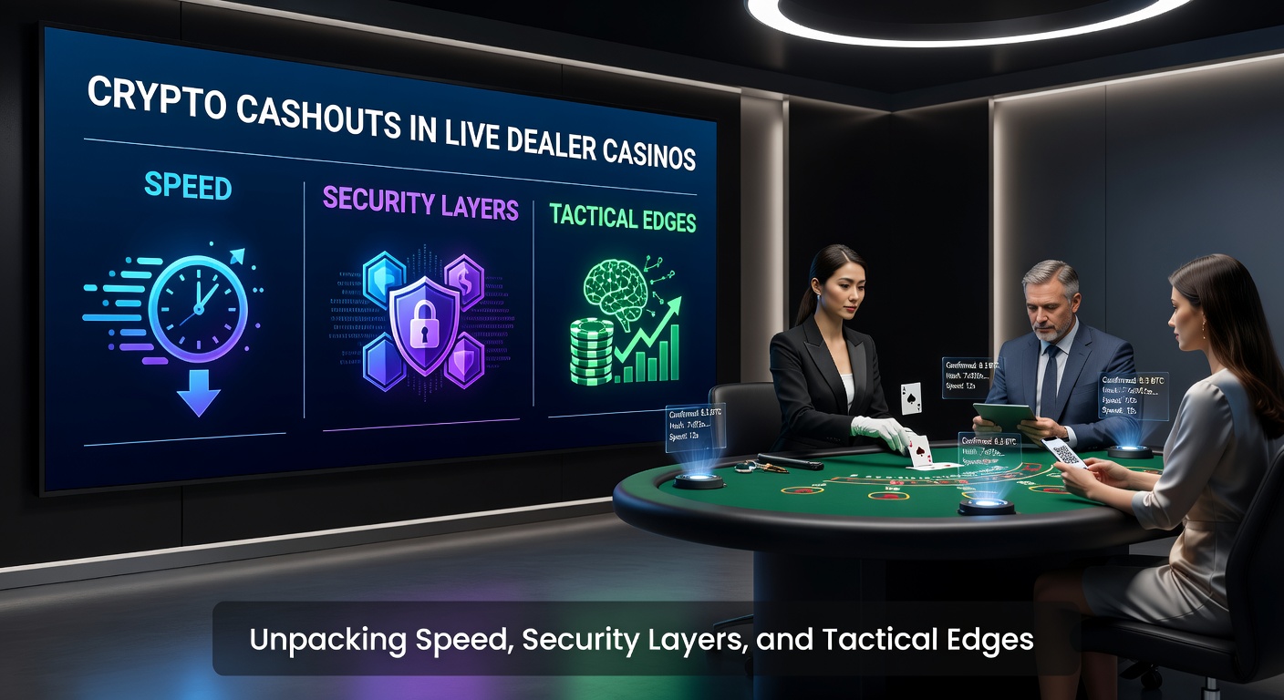 Grafik zeigt blitzschnelle Krypto-Transaktionen in einem Live-Casino-Ambiente mit Blockchain-Elementen und Dealer am Tisch